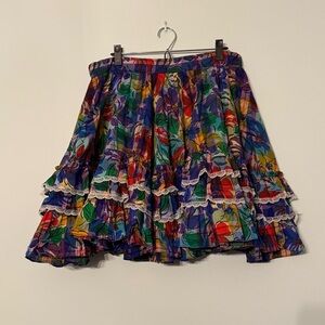 Vintage 1970s Jerri Bee Floral Square Dance Skirt 💃 Ruffled Lace Prairie